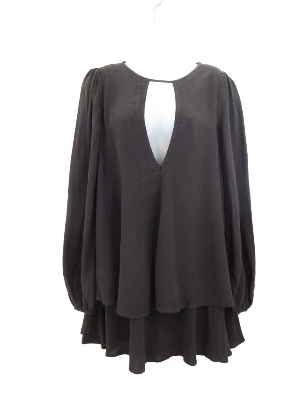 Free People Beck Mini Dress Black Long Sleeve Open Back Tiered Ruffle Boho XS